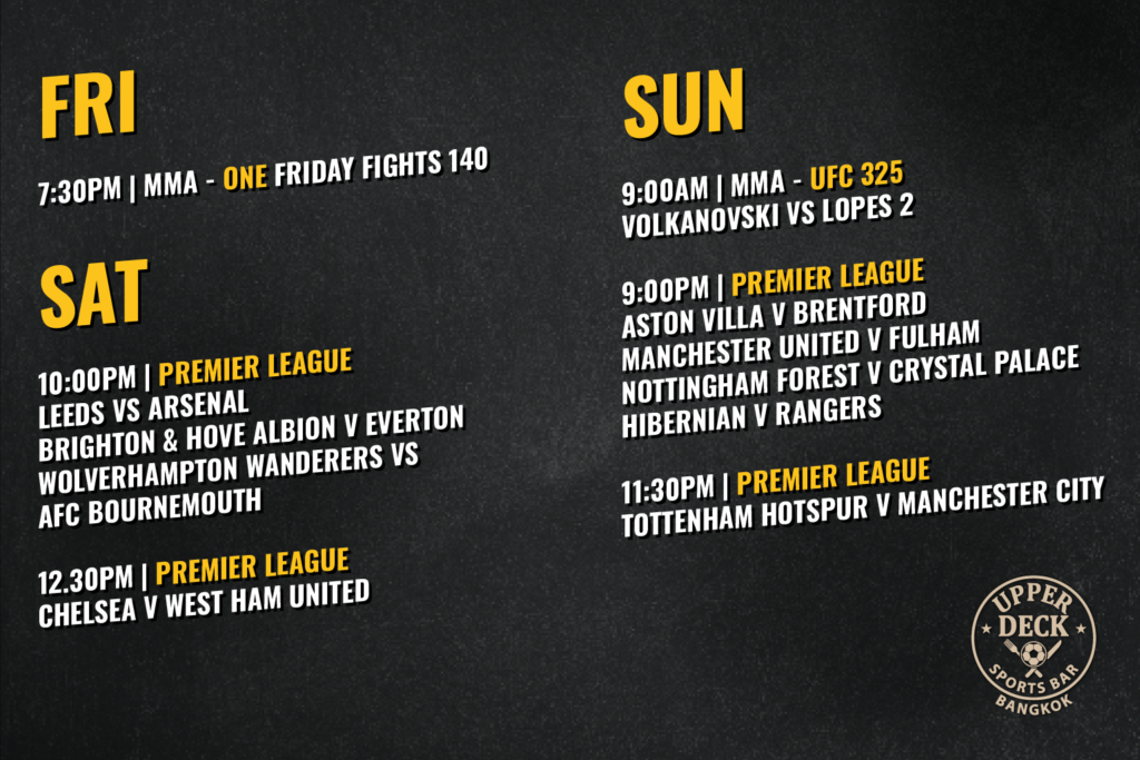 30 January to 1 February sports schedule live at Upperdeck sports bar