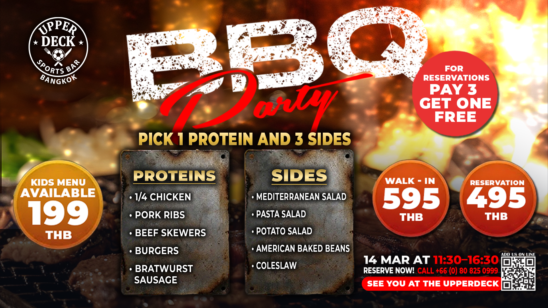 Saturday 14 March 2026 BBQ party at upperdeck with full selection of dishes available for the BBQ