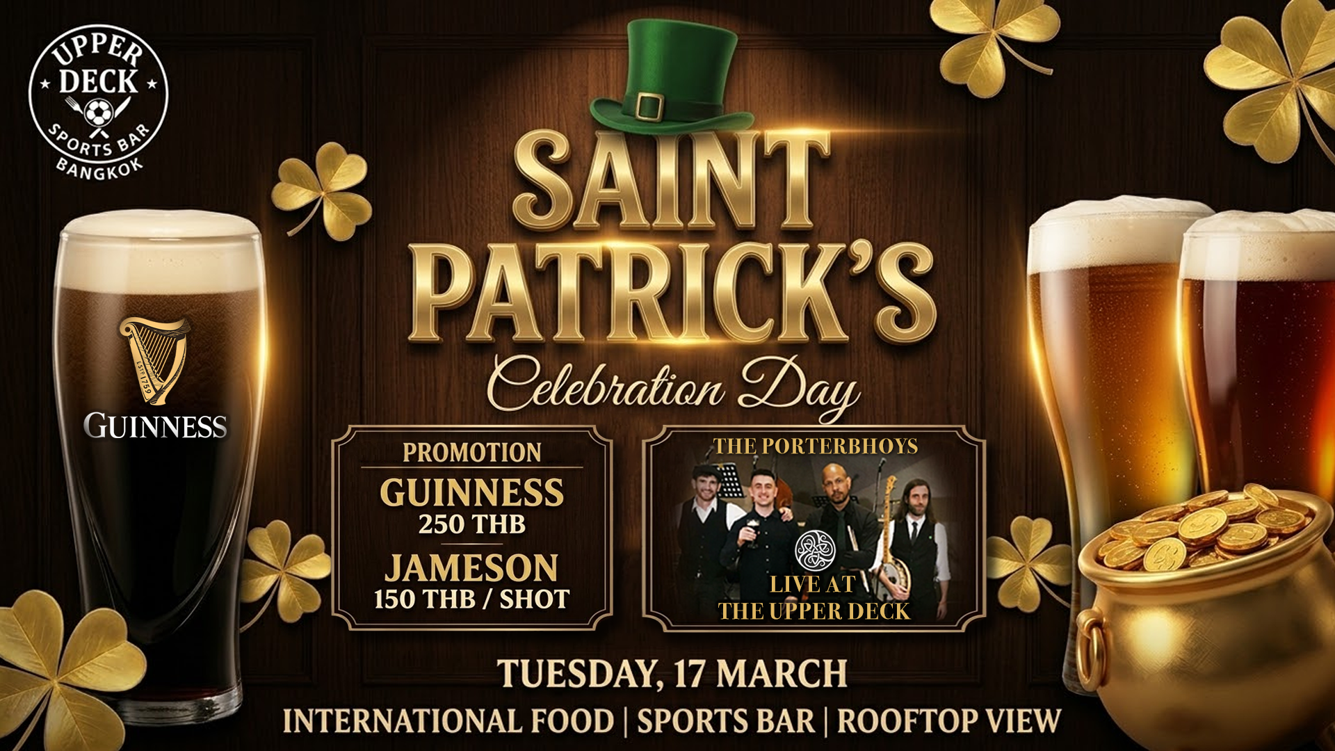 Saint Patrick's Celebration at Upperdeck with Jameson and Guinness promotions for 17th of March 2026