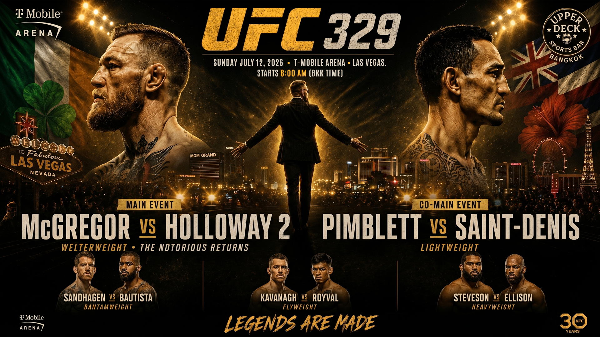 UFC 329 McGregor vs Holloway 2 live broadcast schedule at Upper Deck Sports Bar Bangkok.